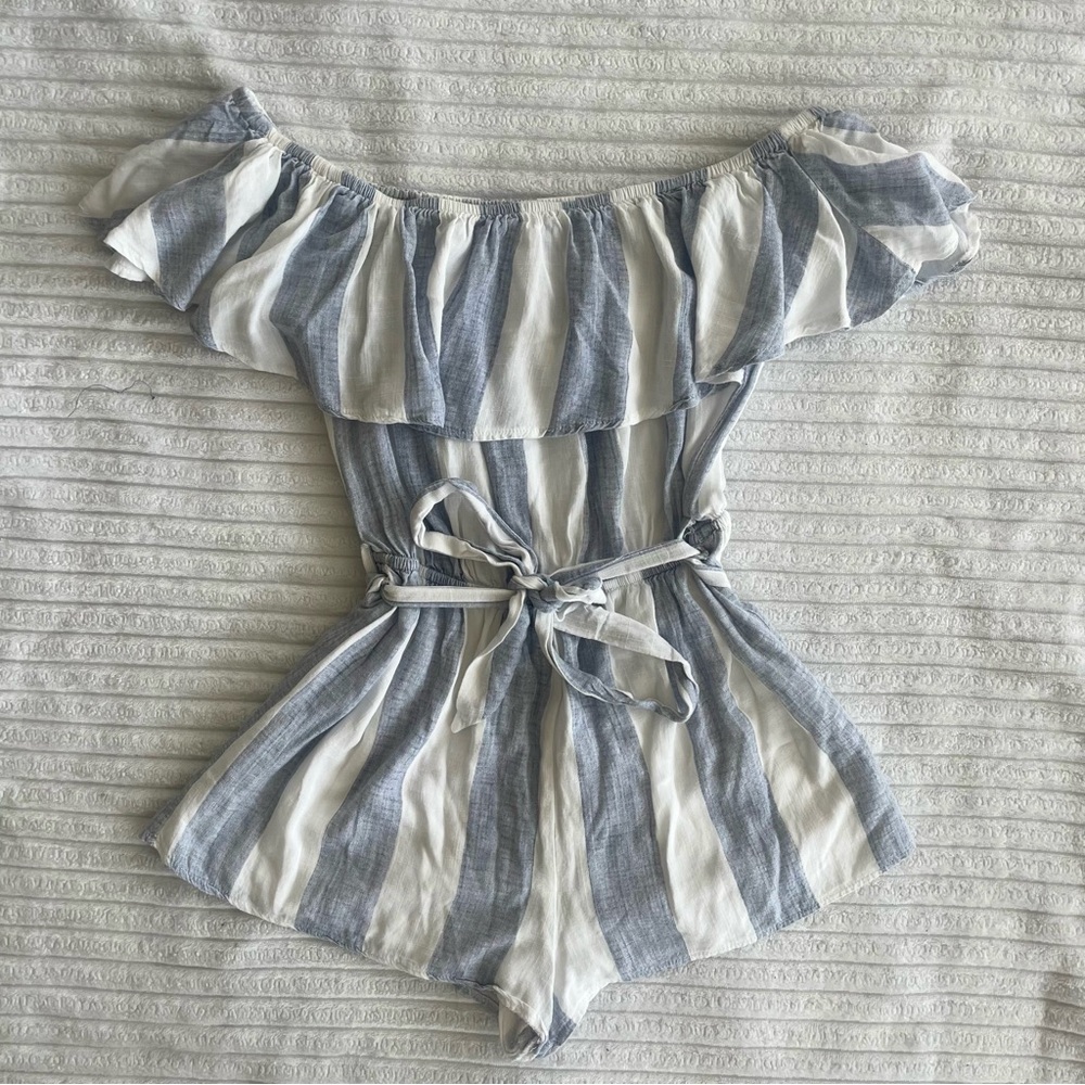 LF Blue & White Striped Romper with Belt